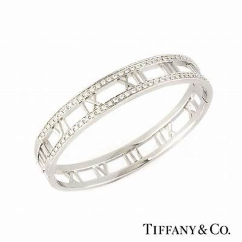 Tiffany & Co. Atlas Open Hinged Diamond Bangle in 18K White Gold size Medium - Picture 2 of 3